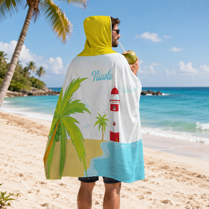 Custom name on south beach Minky fleece hooded wearable blanket for beach lovers
