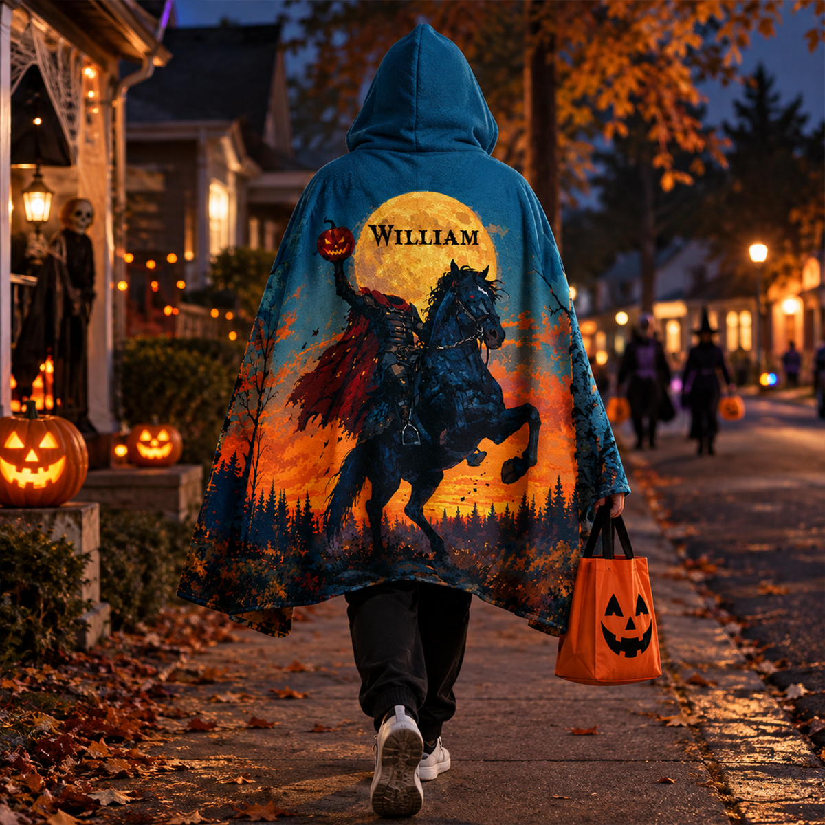 Personalized Headless Horseman Hooded Blanket | Custom Name Halloween Design