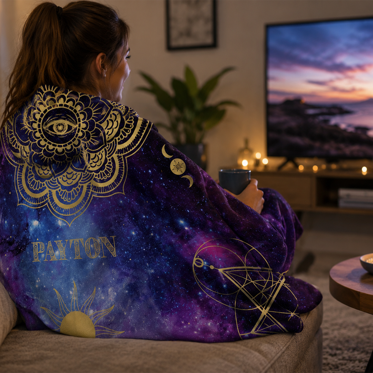 Custom name on eternity Minky fleece hooded wearable blanket for elegant style women
