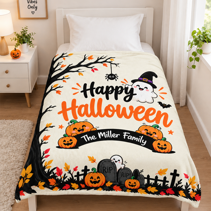 Personalized Halloween Family Blanket | Custom Happy Halloween Throw Blanket