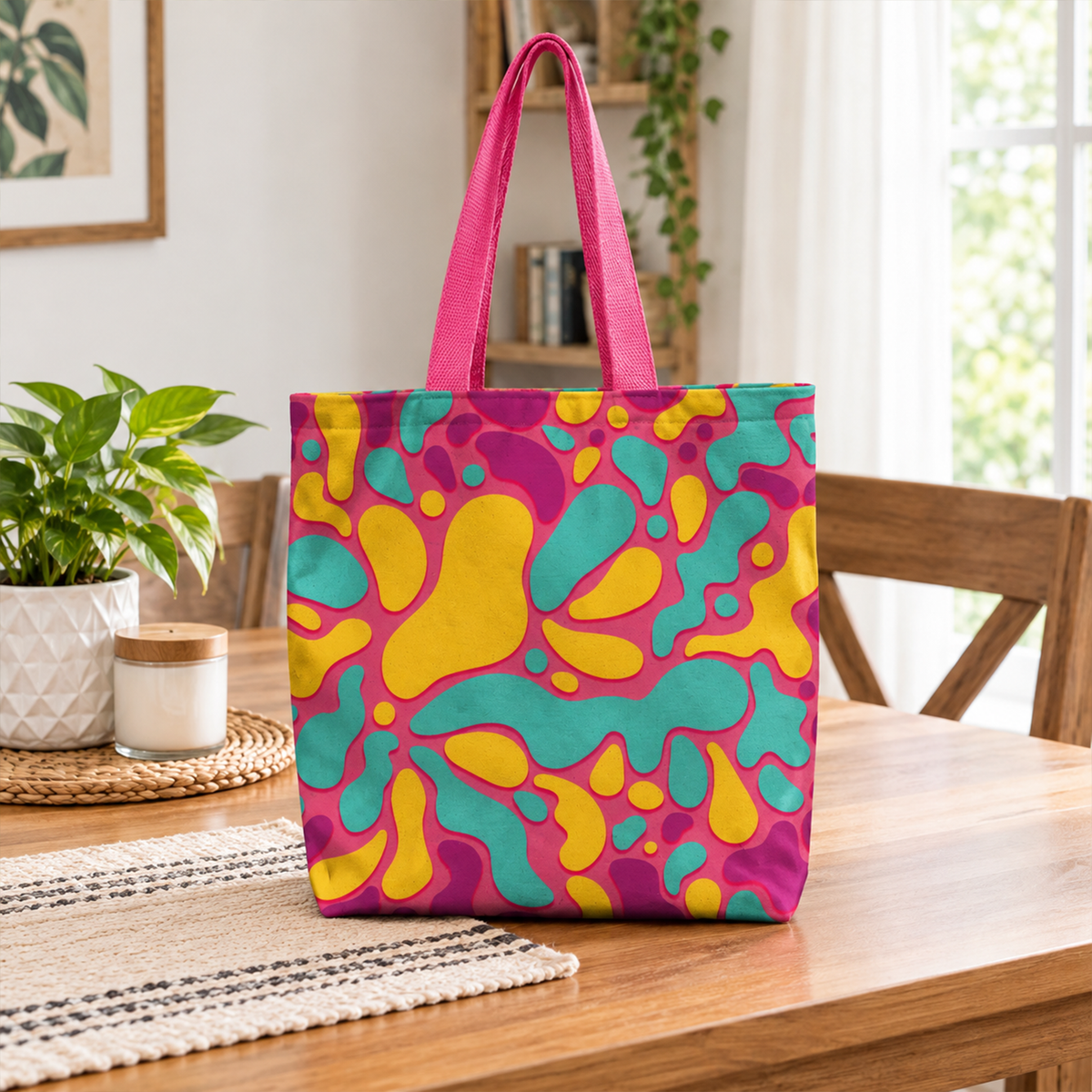 Bold Retro Pink Psychedelic Canvas Tote Bag | Unique Eco-Friendly Gift for Fashion and Aesthetic Lovers