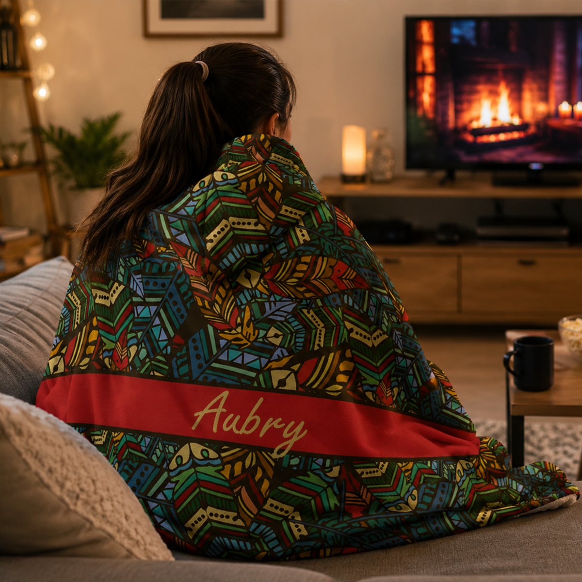 Custom name on bohemian rhapsody Minky fleece hooded wearable blanket for boho women and teens
