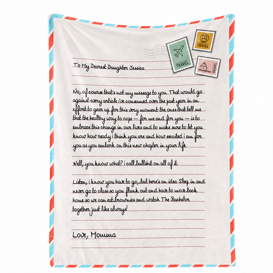 Letter air mail personalized throw blanket with custom message in vintage fleece design
