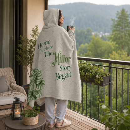 Custom name on family name Minky fleece hooded wearable blanket for families and home lovers
