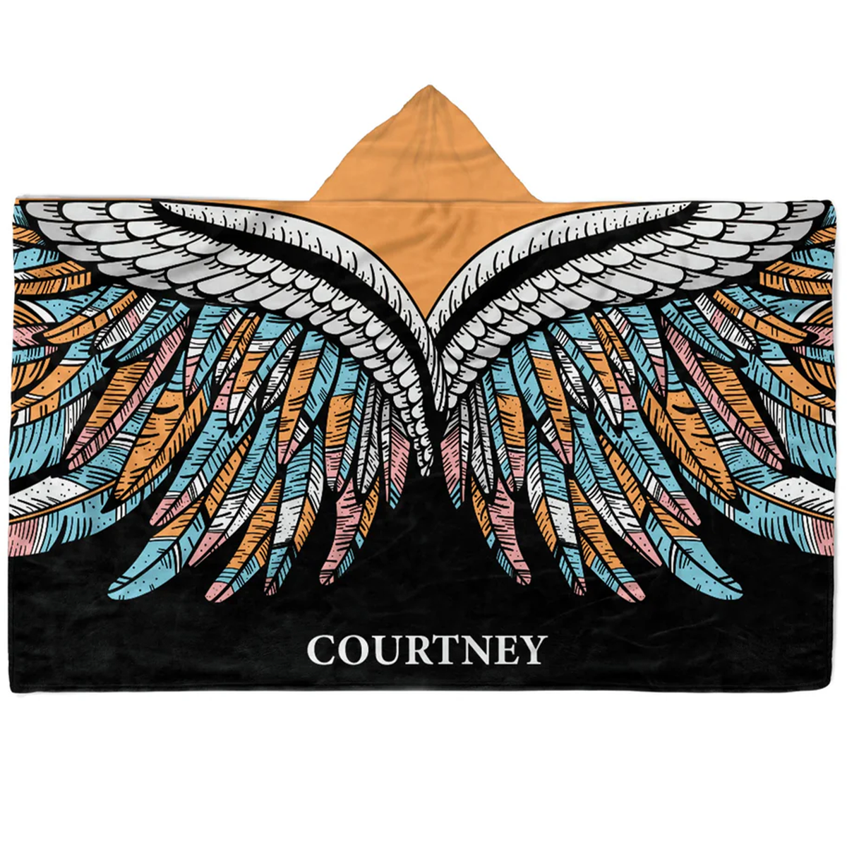 Custom name on butterfly wings Minky fleece hooded wearable blanket for women
