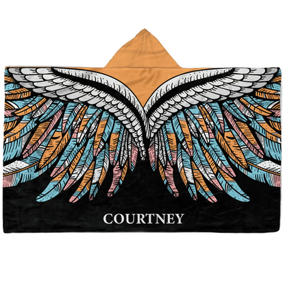 Custom name on butterfly wings Minky fleece hooded wearable blanket for women
