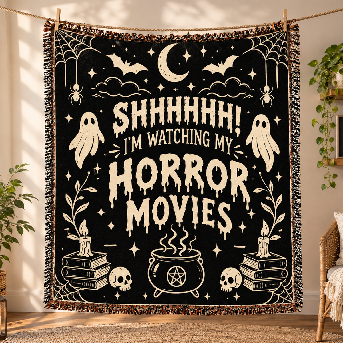 Halloween Horror Movies Woven Throw Blanket | Gothic Spooky Gift for Horror Fans