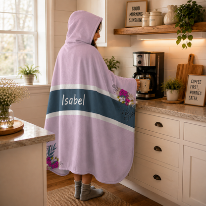 Custom name on pink peddling Minky fleece hooded wearable blanket for women and girls
