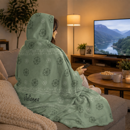 Custom name on doily dots Minky fleece hooded wearable blanket for delicate style women
