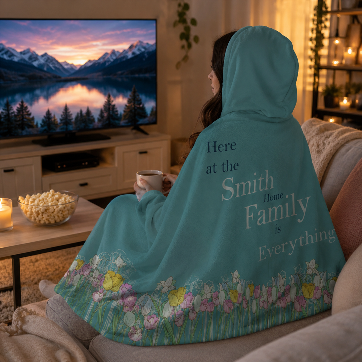 Custom name on family last name Minky fleece hooded wearable blanket for families and home lovers
