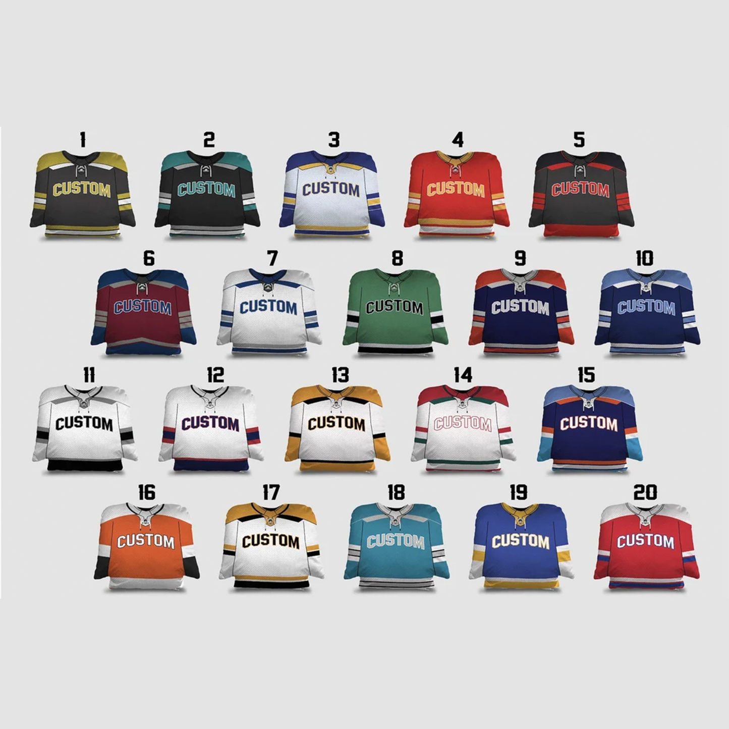 Personalized hockey jersey throw pillow styled in sports room as unique birthday gift