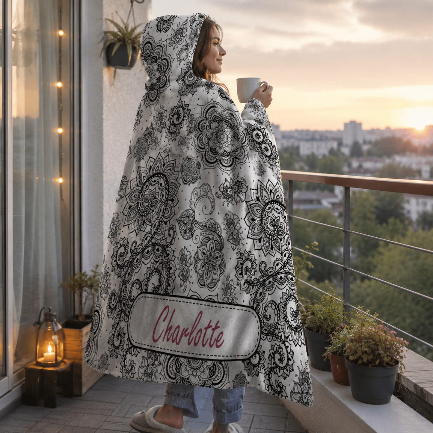 Muted Boho Personalized Hooded Fleece Blanket | Custom Understated Boho Gift for Women