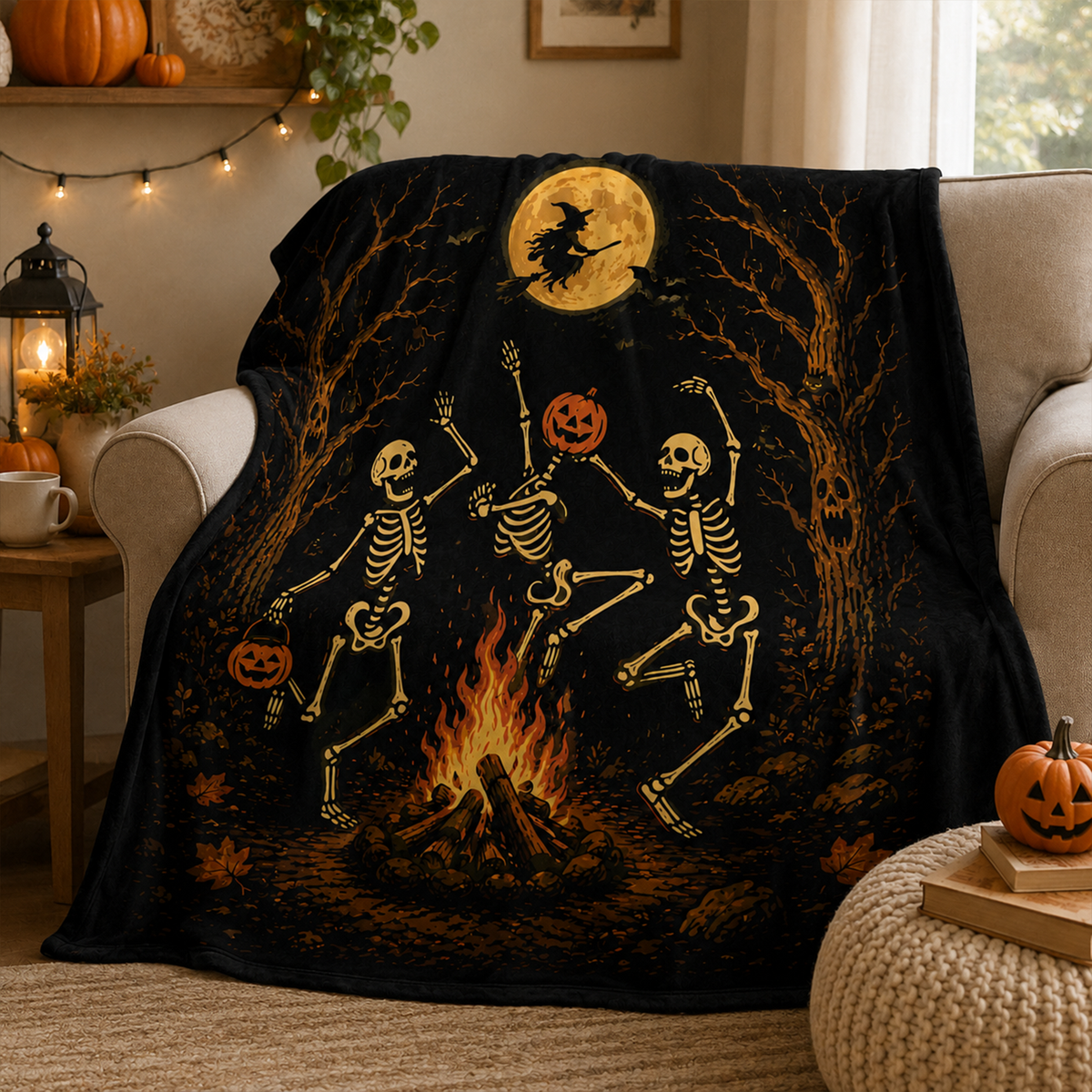 Dancing Skeletons Halloween Throw Blanket for Gothic Fall Home Decor