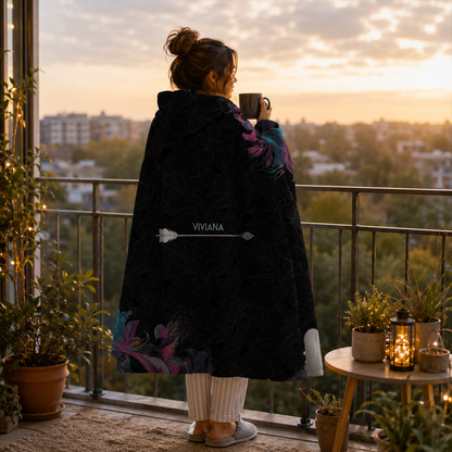 Custom name on neon boho arrow Minky fleece hooded wearable blanket for boho women and teens
