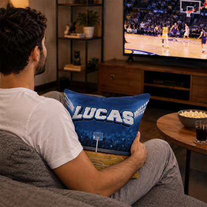 Custom name on basketball court cotton throw pillow for basketball fans and kids
