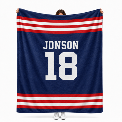 Custom sports jersey personalized throw blanket with any name and number for sports fans
