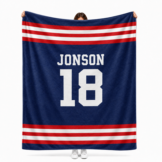 Custom sports jersey personalized throw blanket with any name and number for sports fans
