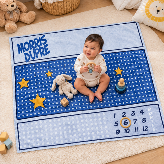 Comic With Stars Baby Milestone Blanket | Personalized Track Baby Shower Gift