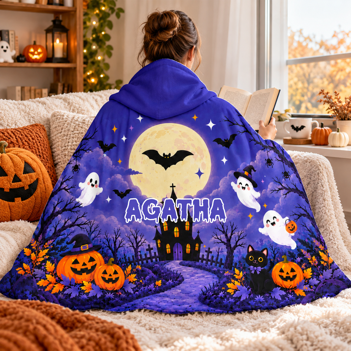 Personalized Halloween Hooded Blanket | Haunted Mansion Ghost Design