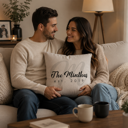 Wedding monogram throw pillow personalized with custom monogram for newlyweds
