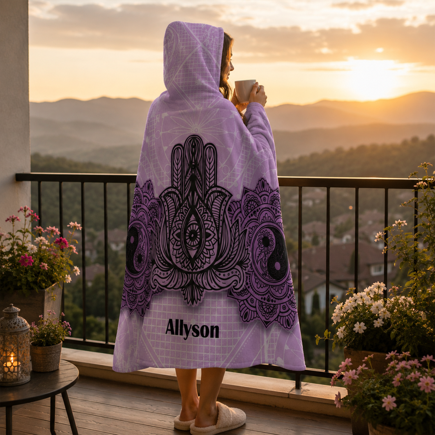 Custom name on third eye Minky fleece hooded wearable blanket for spiritual women

