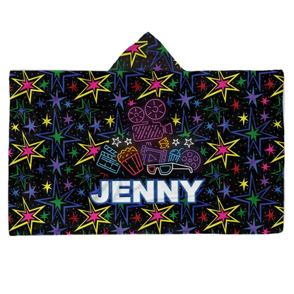 Custom name on movie night Minky fleece hooded wearable blanket for cinephiles
