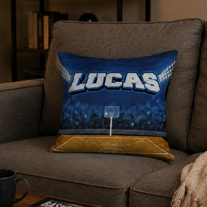 Personalized basketball court throw pillow as birthday gift for basketball fans

