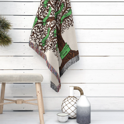 Personalized family tree fleece throw blanket as unique housewarming wedding gift
