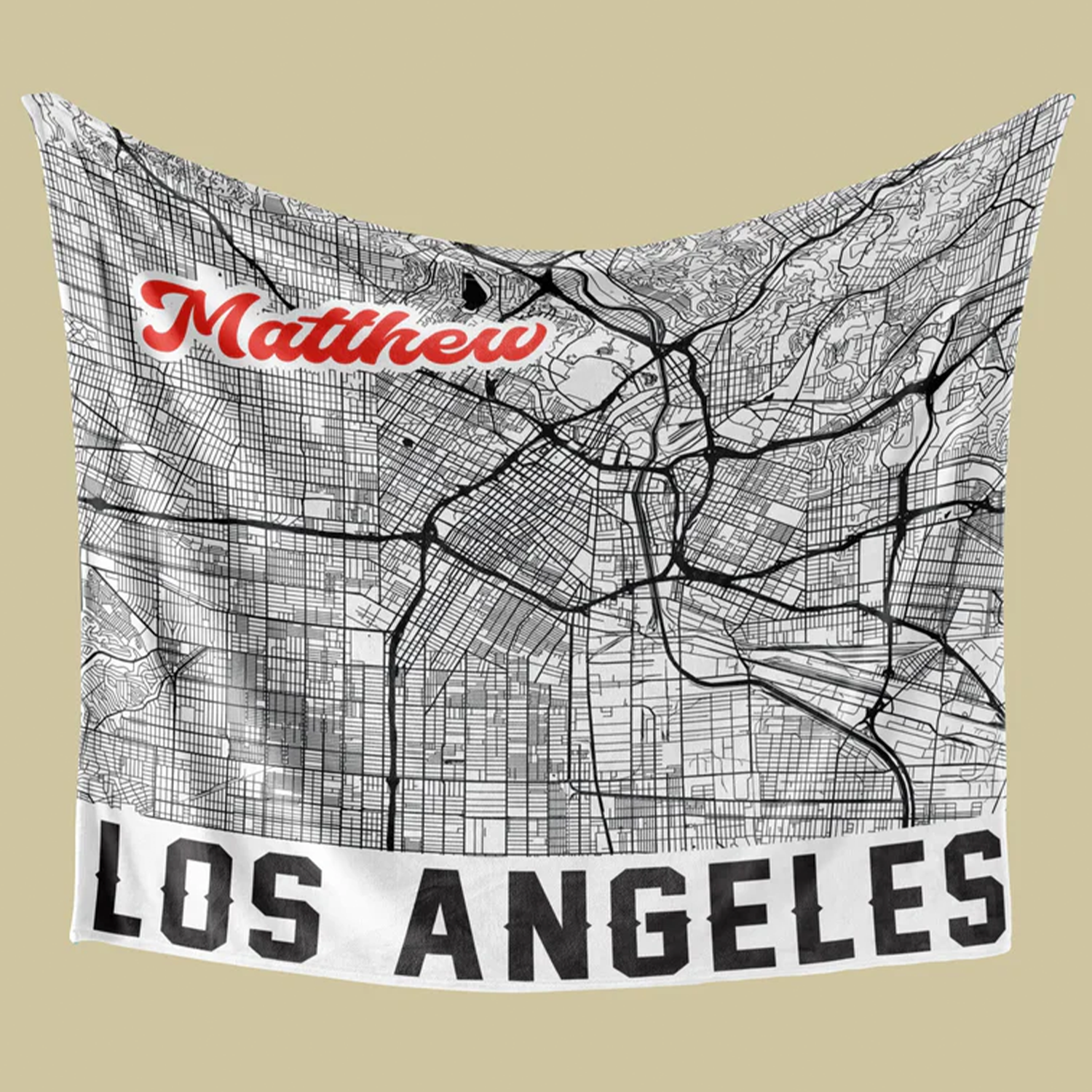 Close-up of custom city map detail on personalized polyester fleece throw blanket
