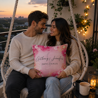 Custom wedding monogram pillow as elegant engagement and bridal shower gift
