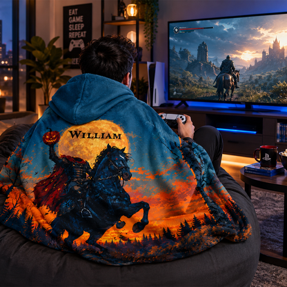 Personalized Headless Horseman Hooded Blanket | Custom Name Halloween Design