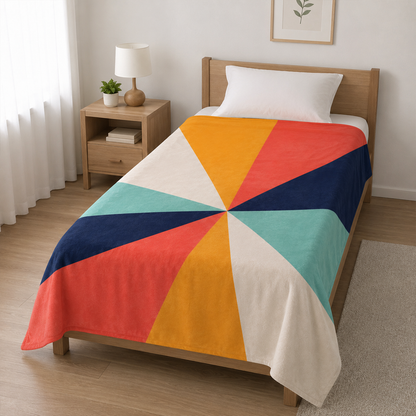 Close-up of custom name on geometric sunburst polyester fleece throw blanket detail
