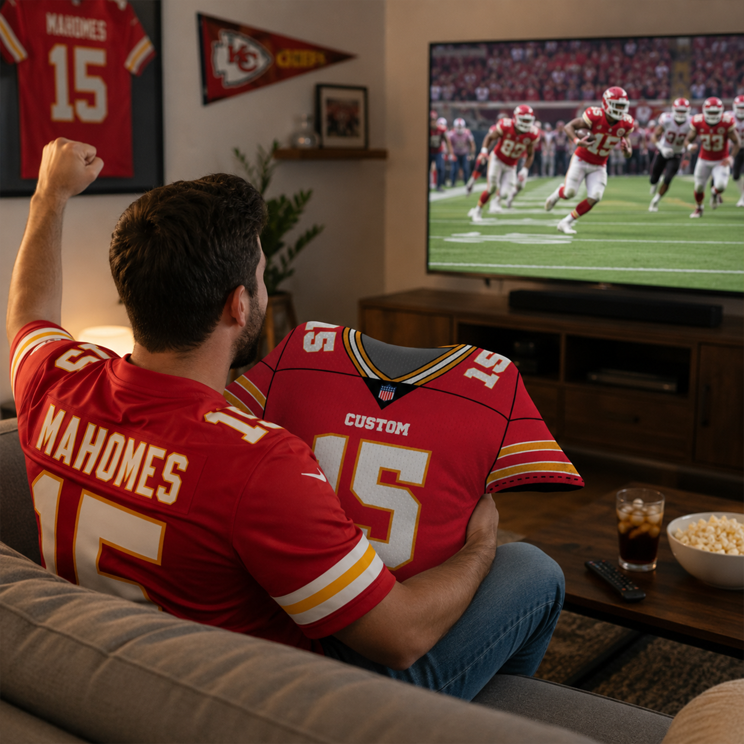 Personalized football jersey throw pillow as birthday gift for football fans
