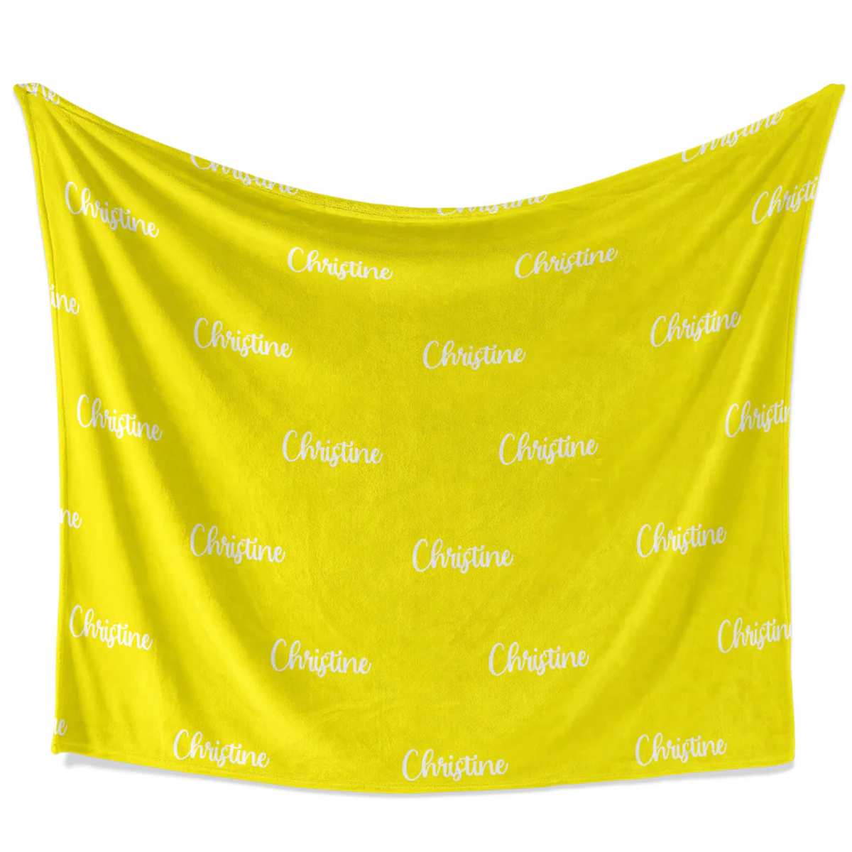 Custom name on yellow personalized fleece throw blanket as cheerful birthday gift
