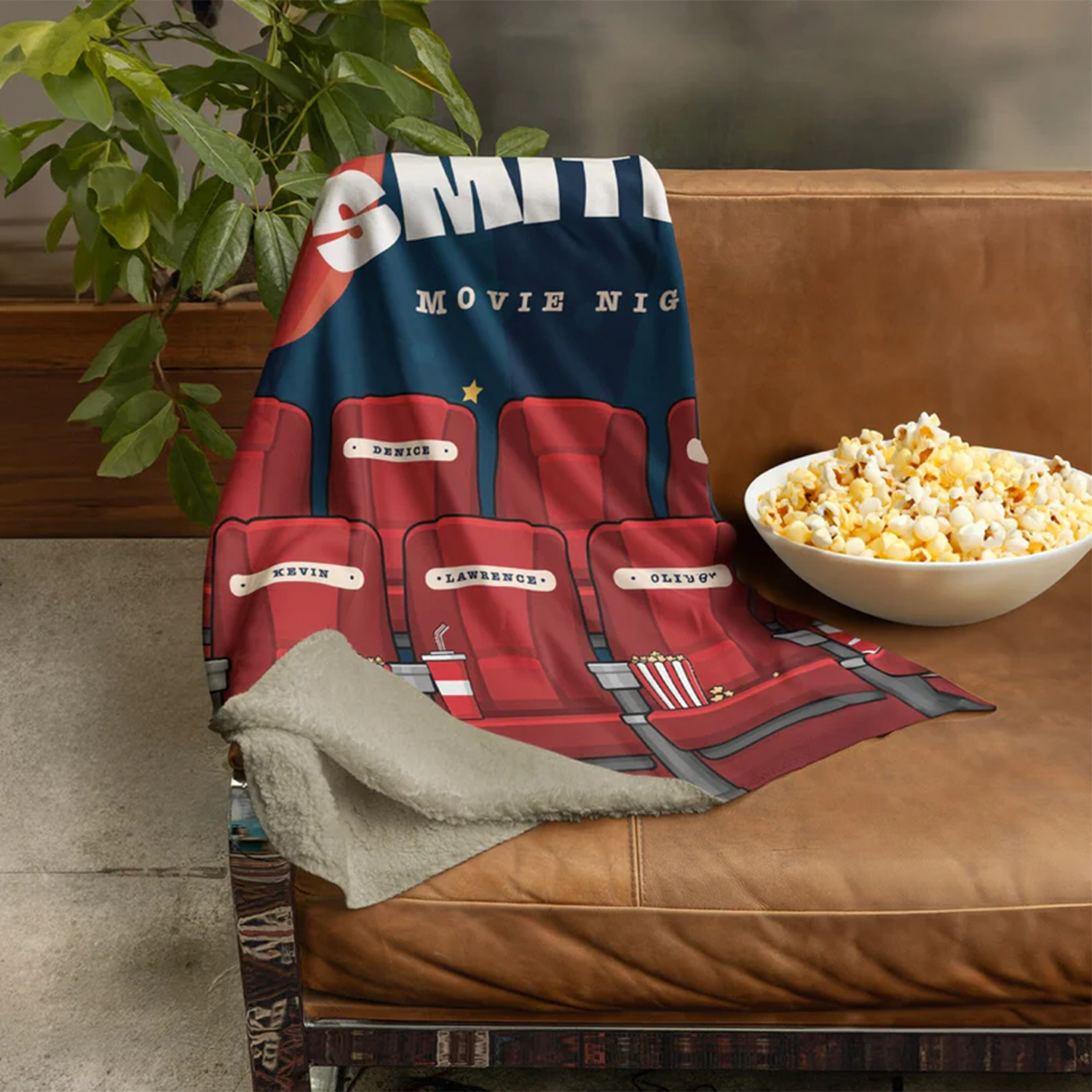 Personalized movie night blanket as birthday and holiday gift for film lovers
