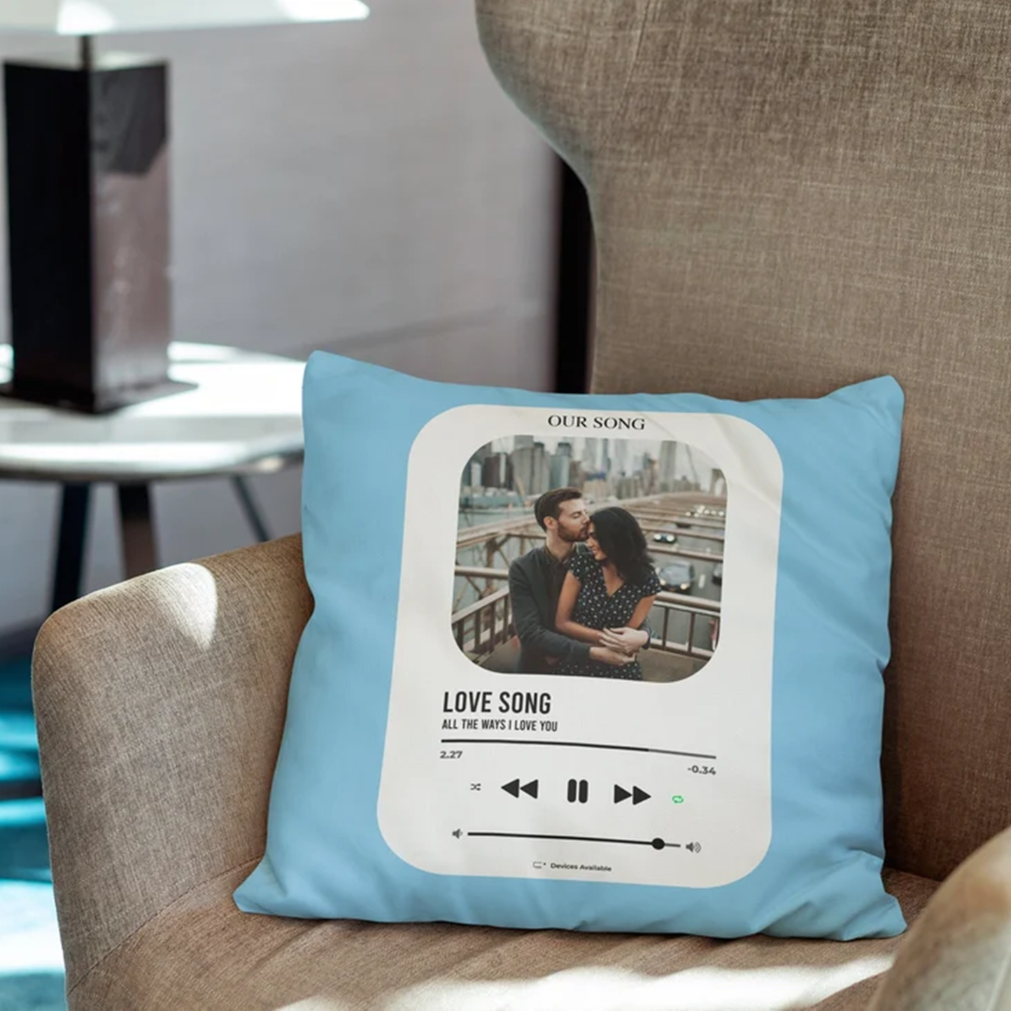 Love song personalized pillow showing full cover detail
