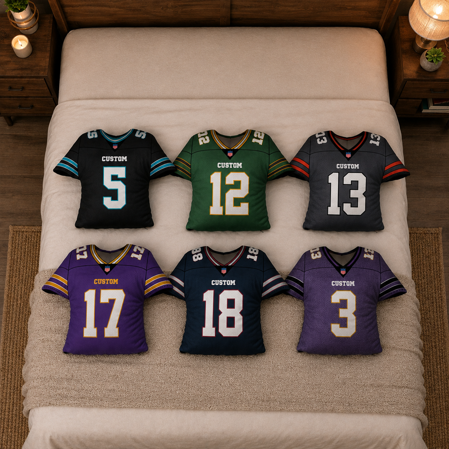 Football jersey throw pillow in multiple color options for team sports gift giving
