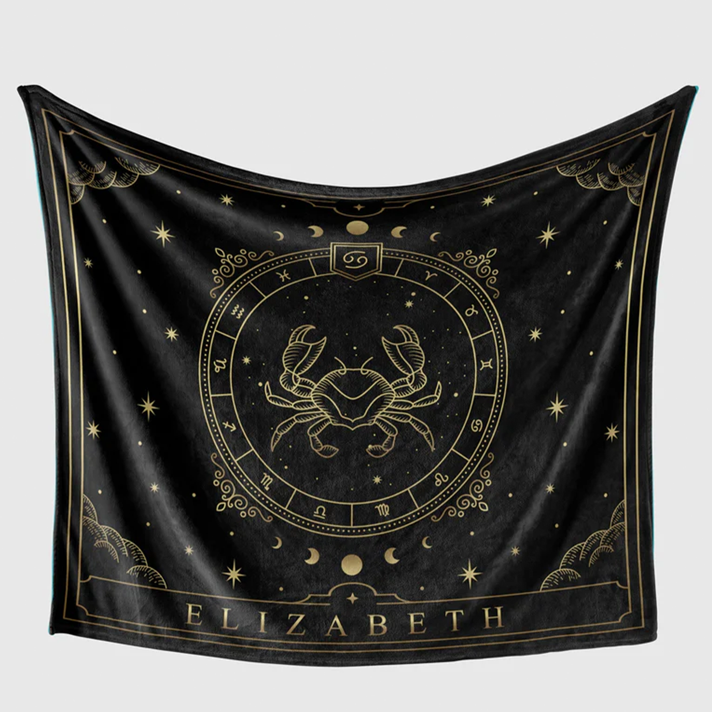 Personalized zodiac throw blanket showing full 50 by 60 inch polyester fleece size
