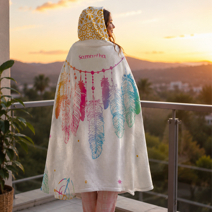 Personalized dream catcher hooded blanket as spiritual birthday gift for boho women
