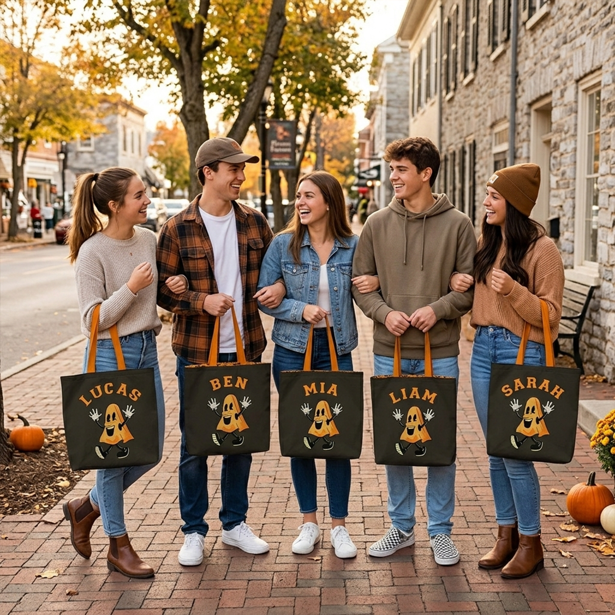 Halloween ghost march personalized tote bag in multiple colors for kids Halloween gift

