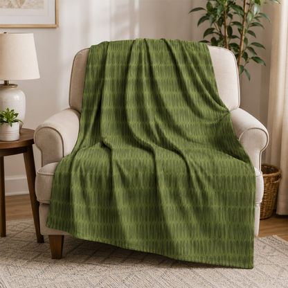 Earthy green tribal fleece throw blanket as birthday and housewarming gift for boho fans
