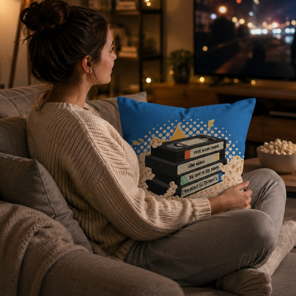 Personalized Retro VHS Stack Throw Pillow | Custom Movie Titles Pillow, Unique Nostalgic Gift for Movie Lovers