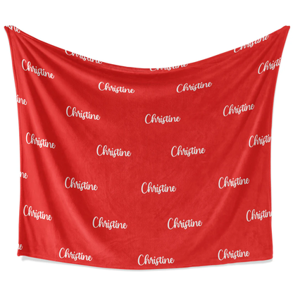 Custom name on red color personalized fleece throw blanket for sports and team fans
