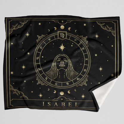 Custom Virgo zodiac personalized fleece throw blanket for astrology enthusiasts
