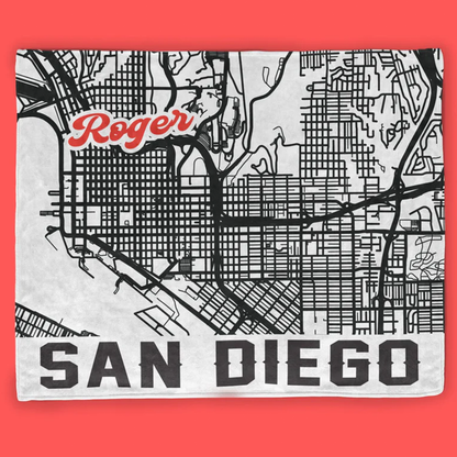 Personalized city map fleece throw blanket as birthday gift for travel and city fans

