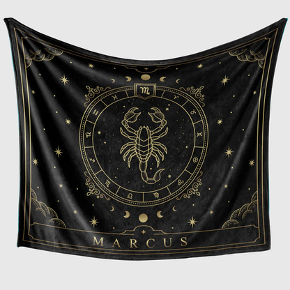 Custom Scorpio zodiac personalized fleece throw blanket for Halloween birthday gift
