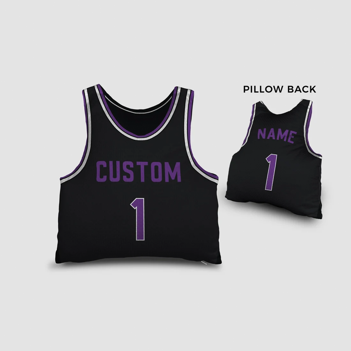 Basketball jersey throw pillow in black as custom name birthday gift for fans
