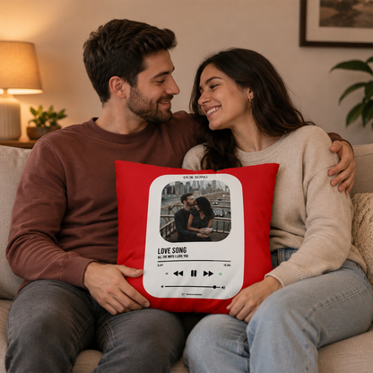 Custom photo and song on love song cotton throw pillow as romantic anniversary gift
