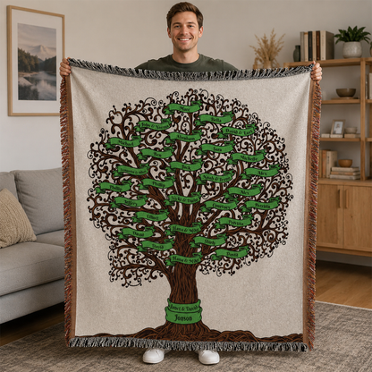 Family tree personalized polyester fleece throw blanket with all family member names

