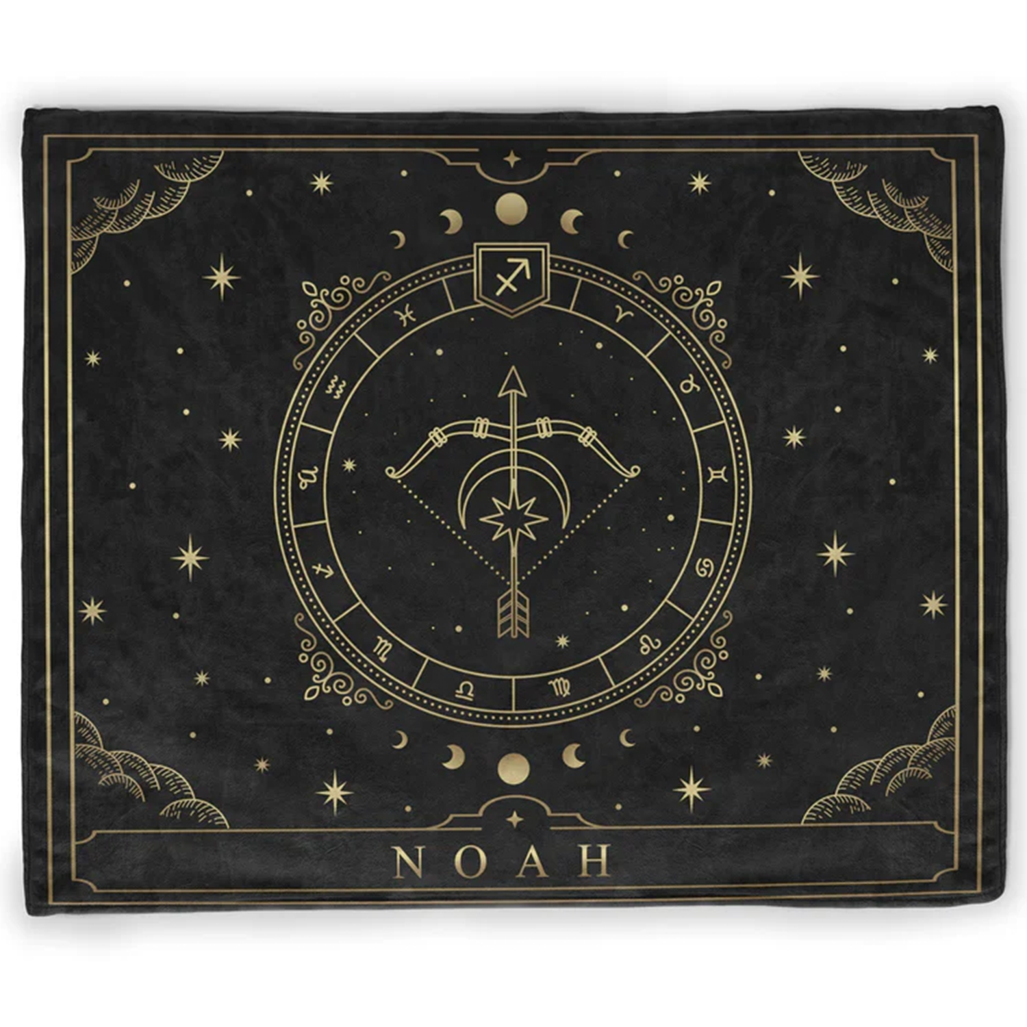 Custom Sagittarius zodiac throw blanket with personalized name on soft fleece
